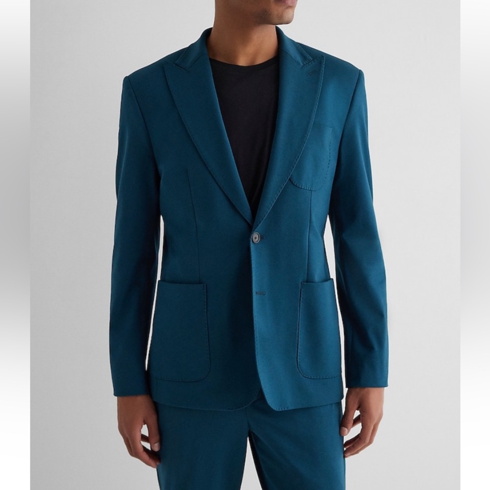 Express Slim Teal Stretch Cotton-Blend Suit Jacket - NWT
